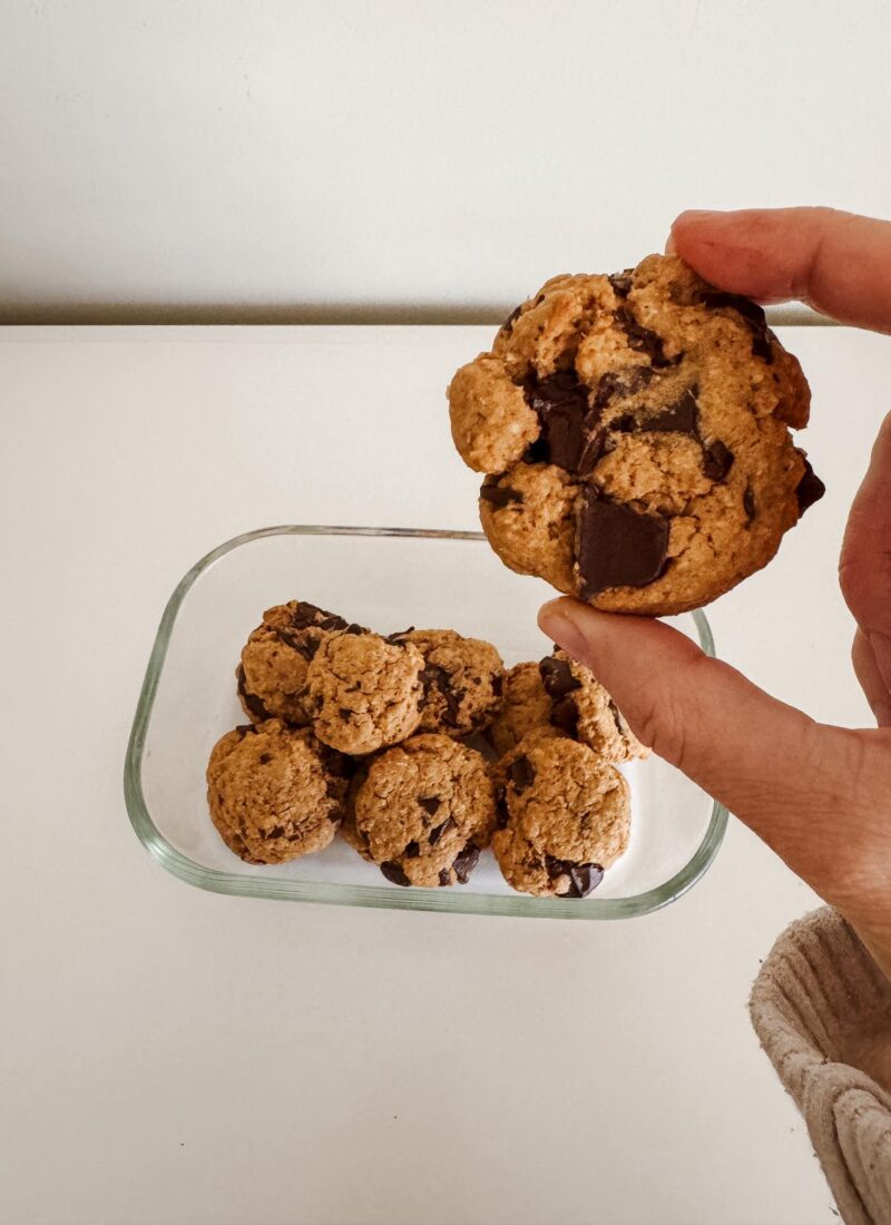 Delicious healthy eggless choc chunk cookies in jar.