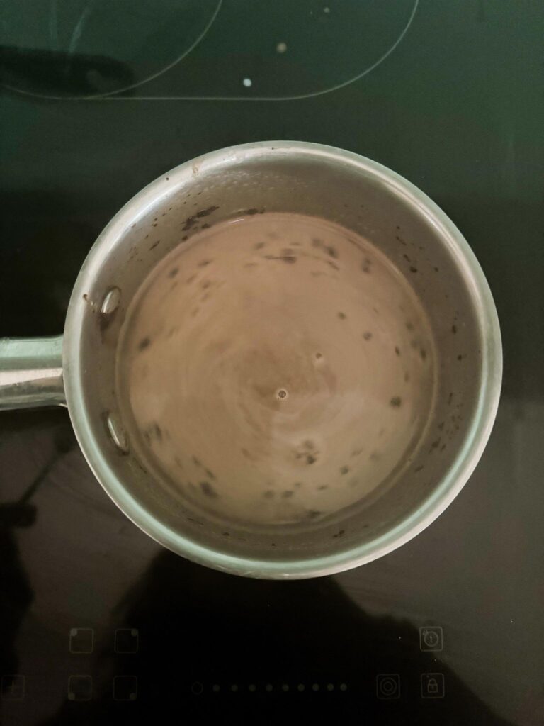 The tastiest chocolate mineral milk recipe in a saucepan