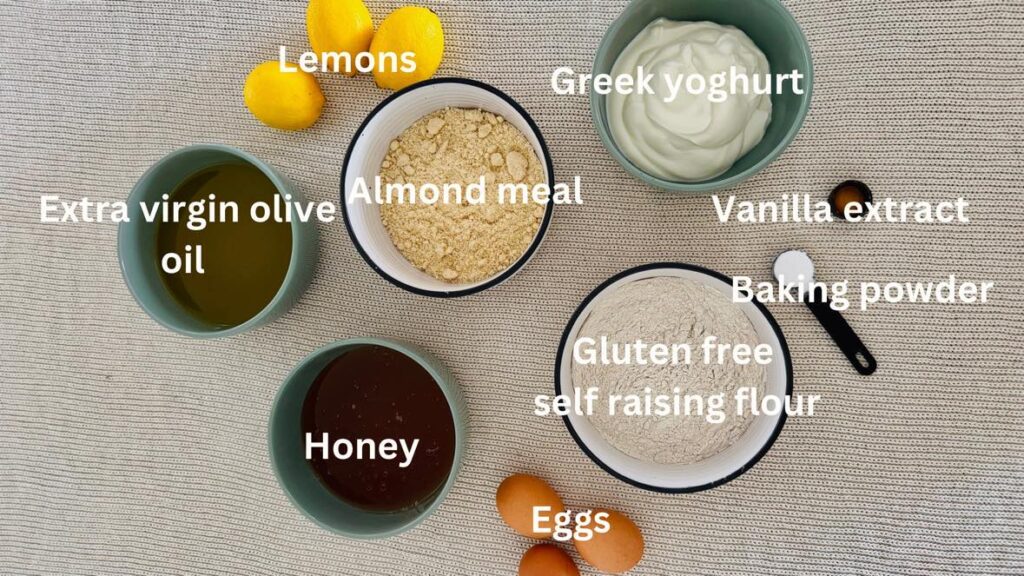 Gluten free lemon yoghurt cake- ingredients