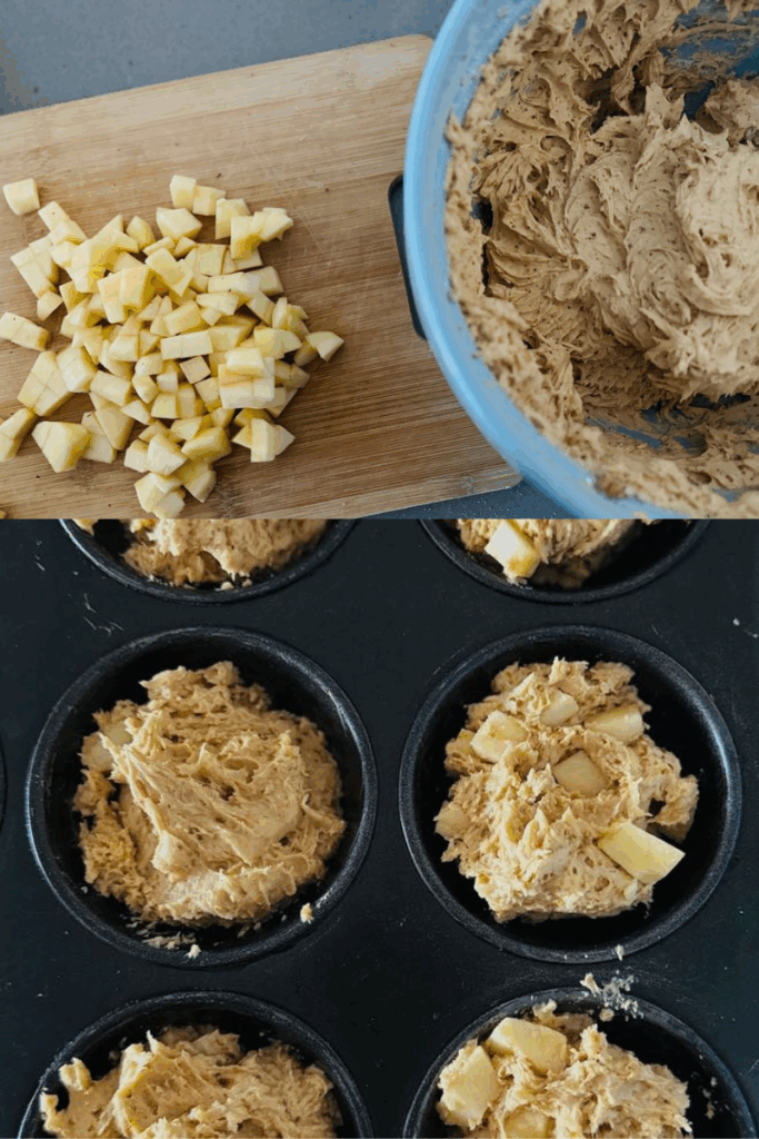 Eggless Gluten Free Apple Muffins: scoop into muffin tray